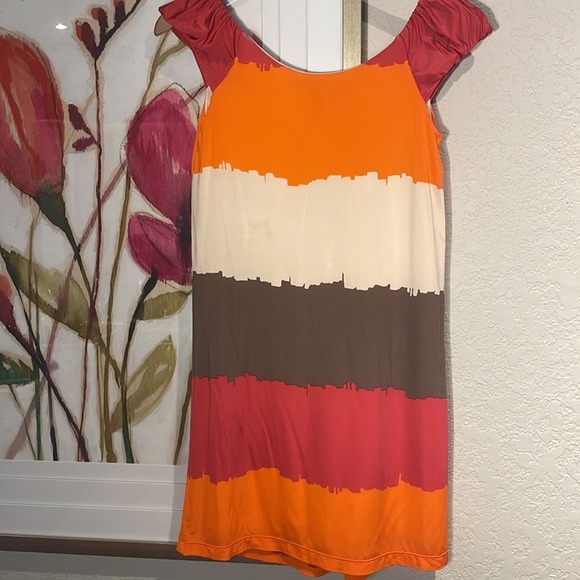 BCBGMaxAzria Silky Rayon Orange Pink Dress - Picture 4 of 8